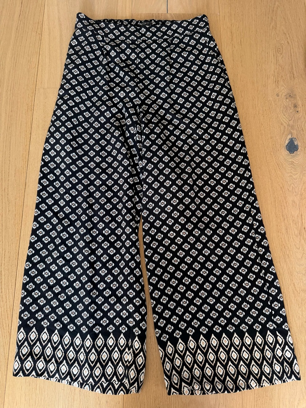 LOFT Black Floral Ikat-Style Skirt with Neutral Accents